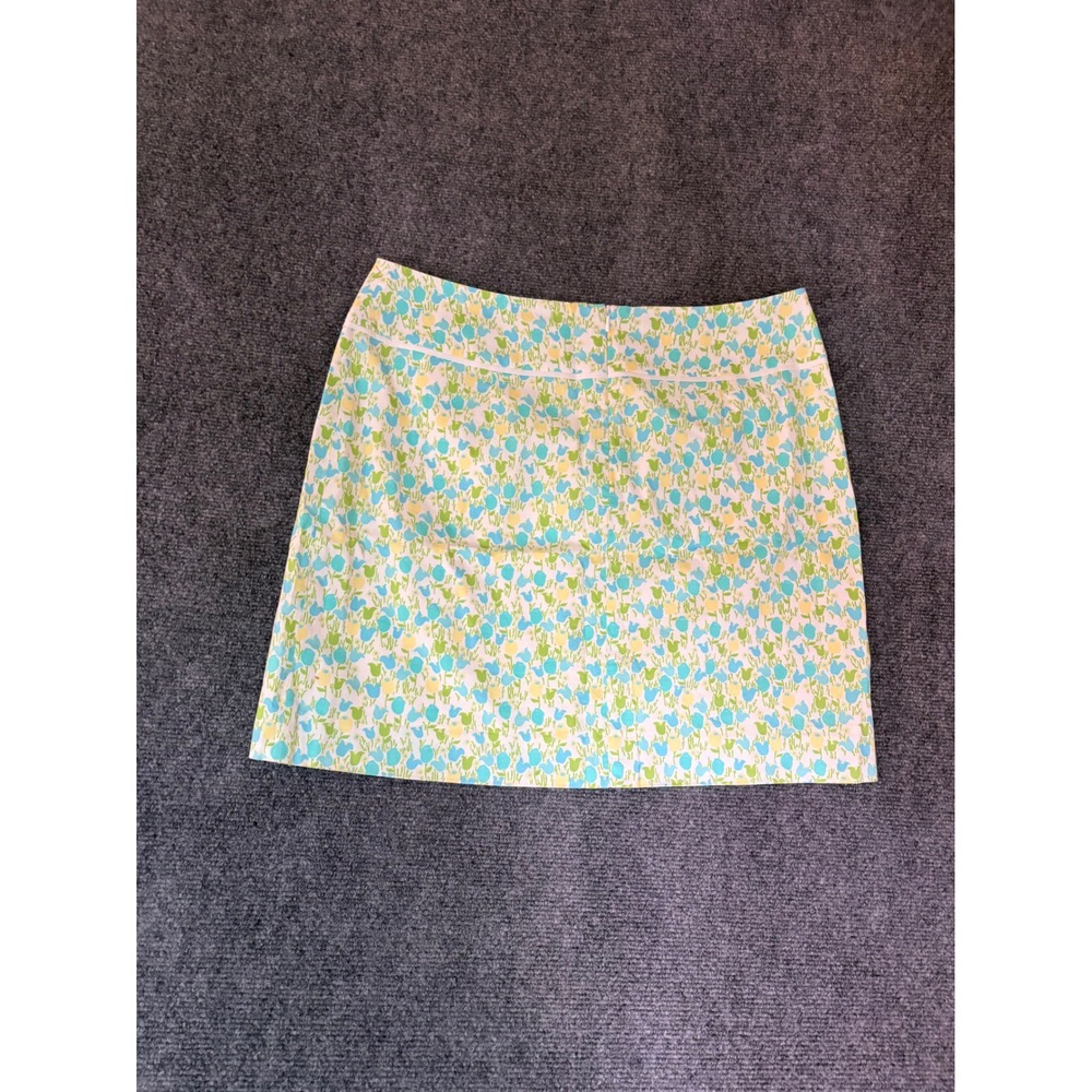 Lilly Pulitzer Floral Tulip Mini Skirt Blue Green Yellow Bow Accent Size 8 - Picture 3 of 6